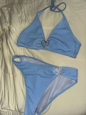 Light blue small rhinestone bathing suit set